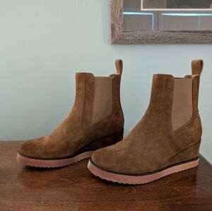 Chocolat Blu Suede Chelsea Wedge Ankle Boots - Brown